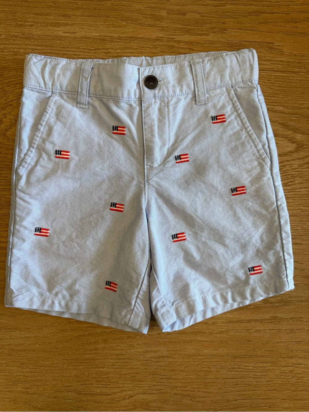 Janie and Jack Boys Sz 4 EUC Chambray Flag Embroidered Cotton Shorts